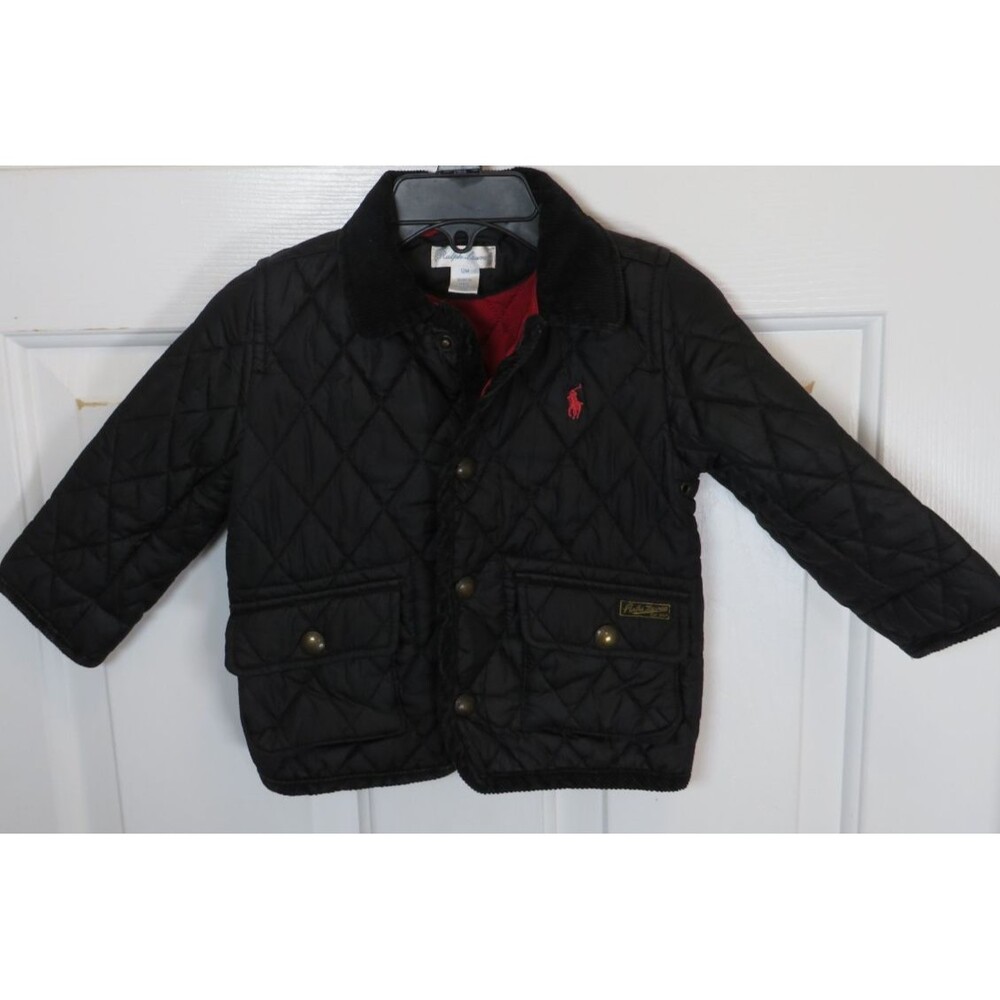 Polo Ralph Lauren Quilted Barn Jacket Black Corduroy Collar Baby Size 12M